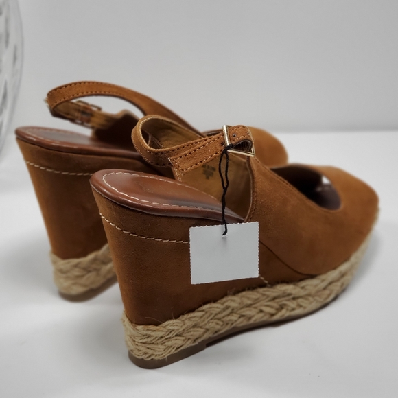 Women Open-Toe Cognac Slingback Wedges Size 9 - Picture 3 of 6